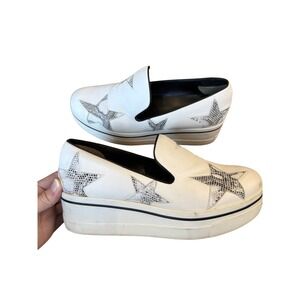 Stella McCartney Y2K Size 8.5 Platform Leather Shoes White‎ Snake Star Print VTG